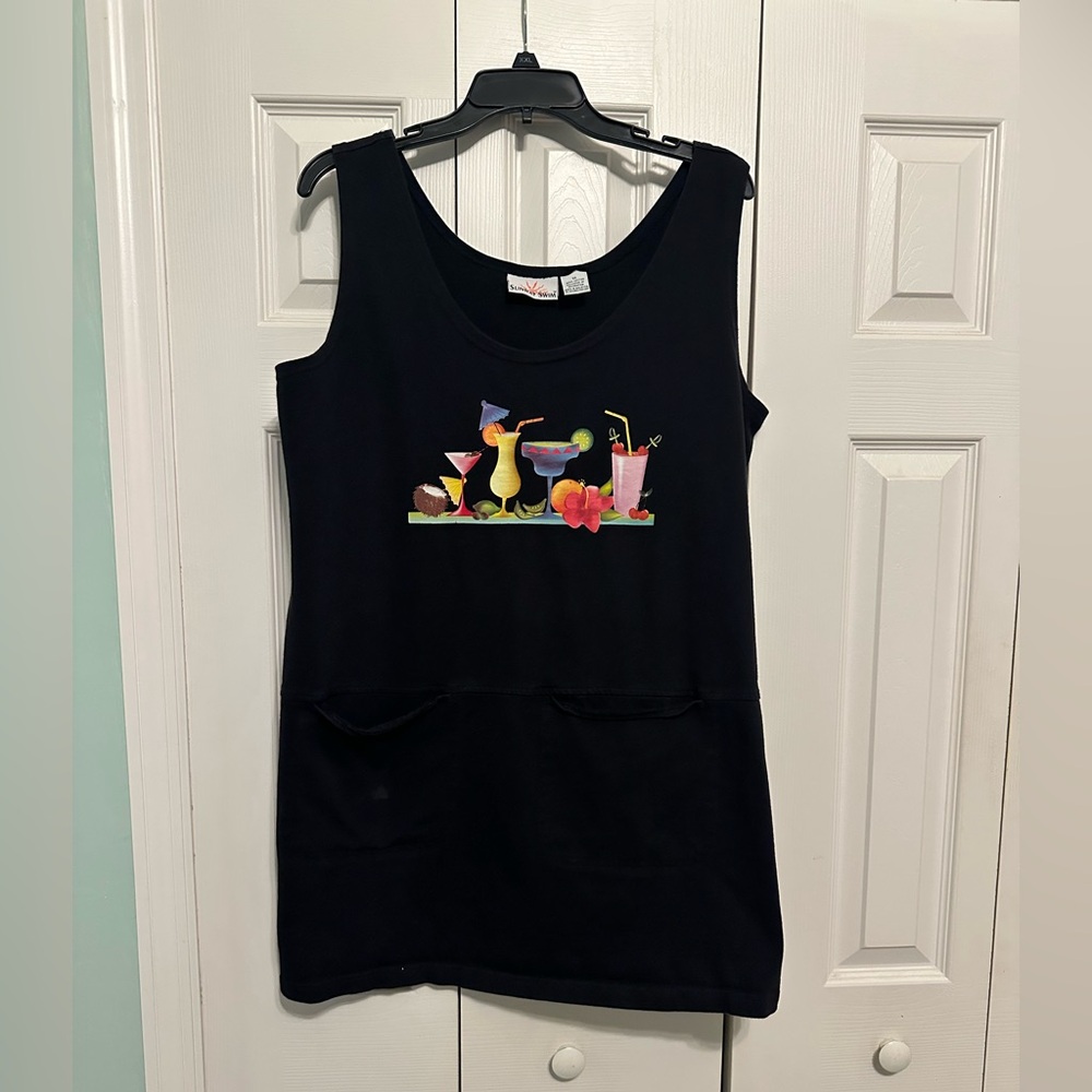🍹Black Sleeveless Coverup Dress with Colorful Cocktail Design